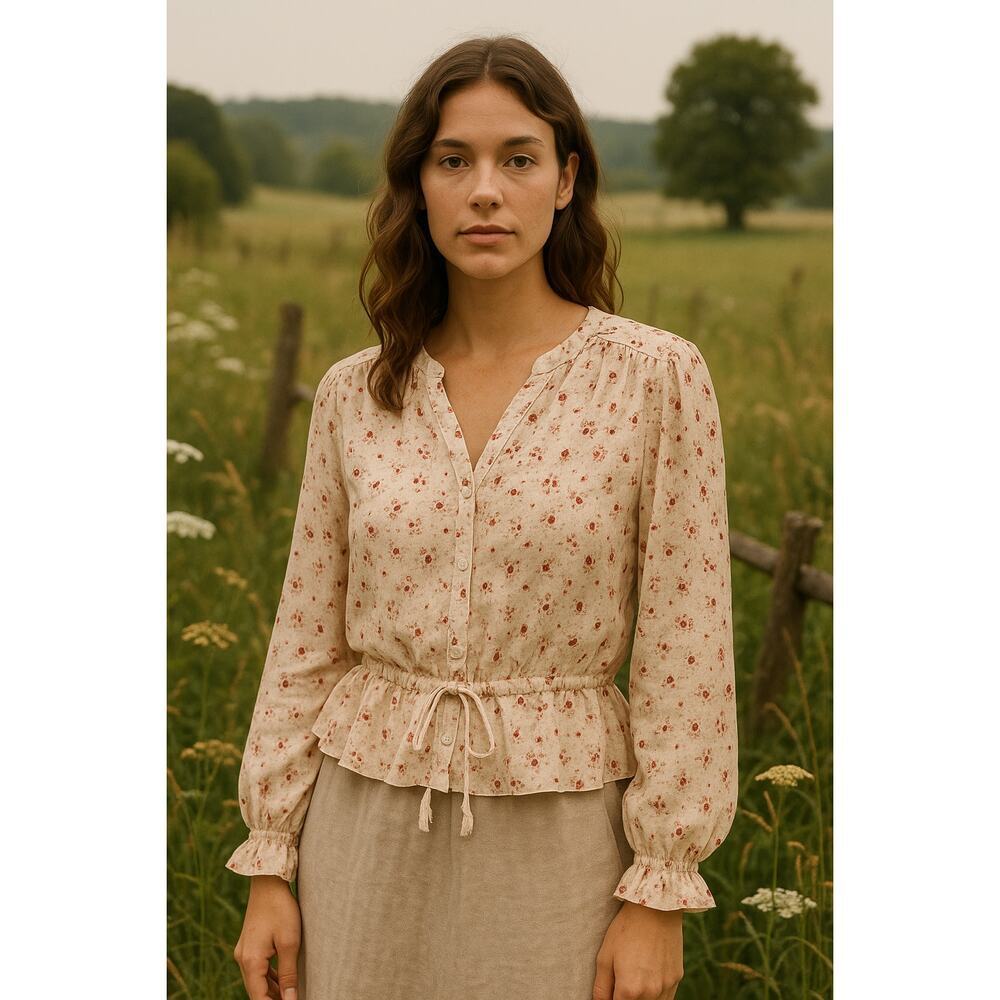 Outerknown “Poet” Blouse in Salt Mariquita (Floral + Ladybug Print) – Size Small